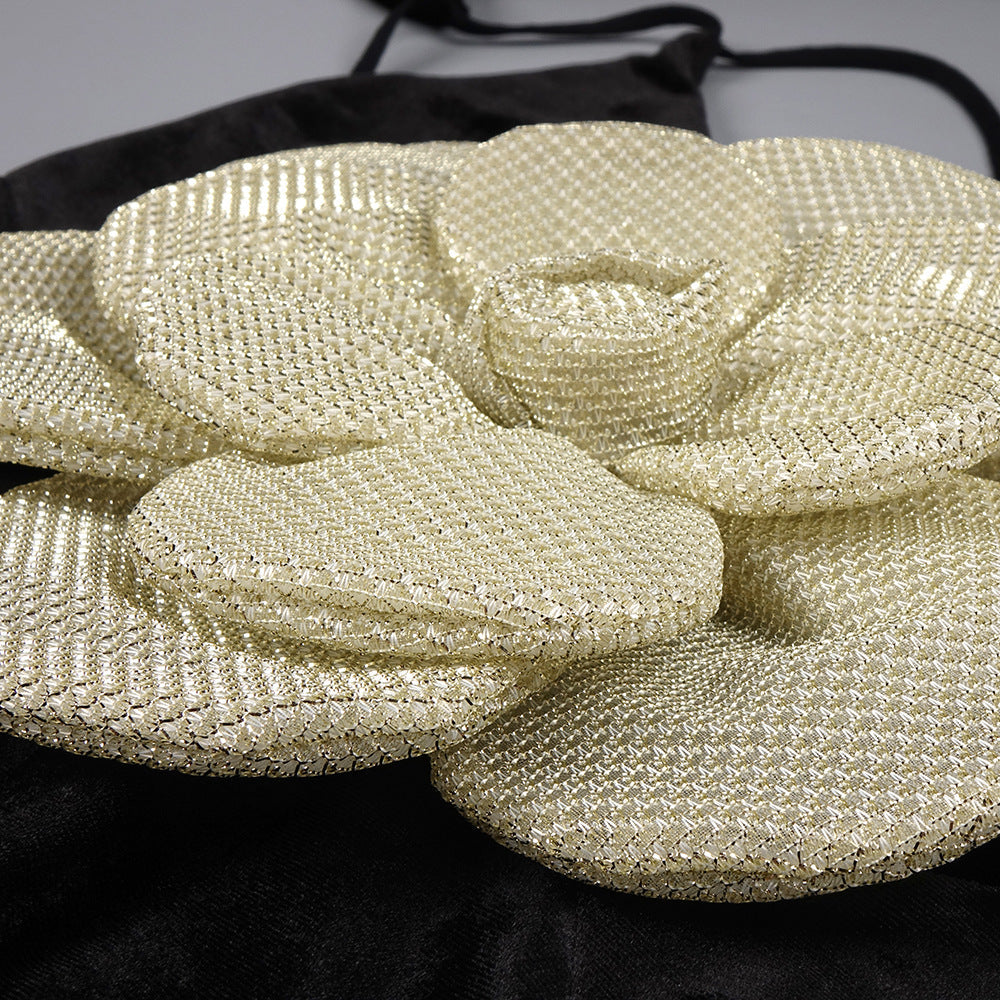 Black Suspender 3D Gold Flower Maxi Dress