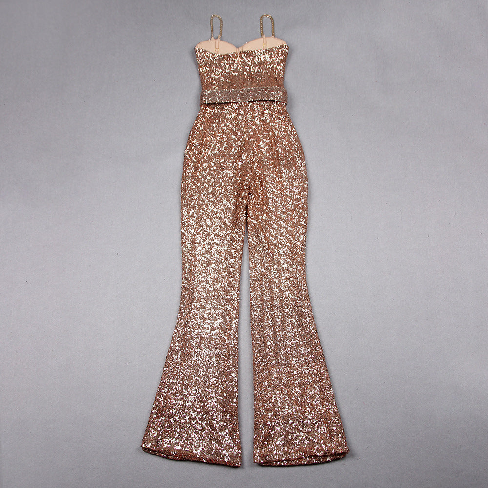 Temperament Sequined Suspender Jumpsuit