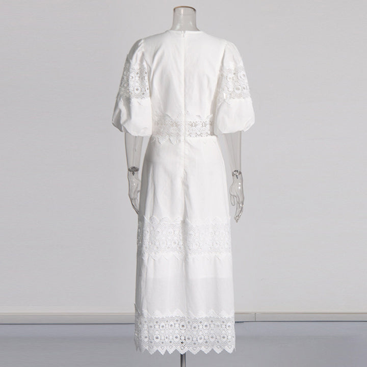 MARGOT Autumn Round Neck Lantern Sleeve Hollow Waist Skirt for Women