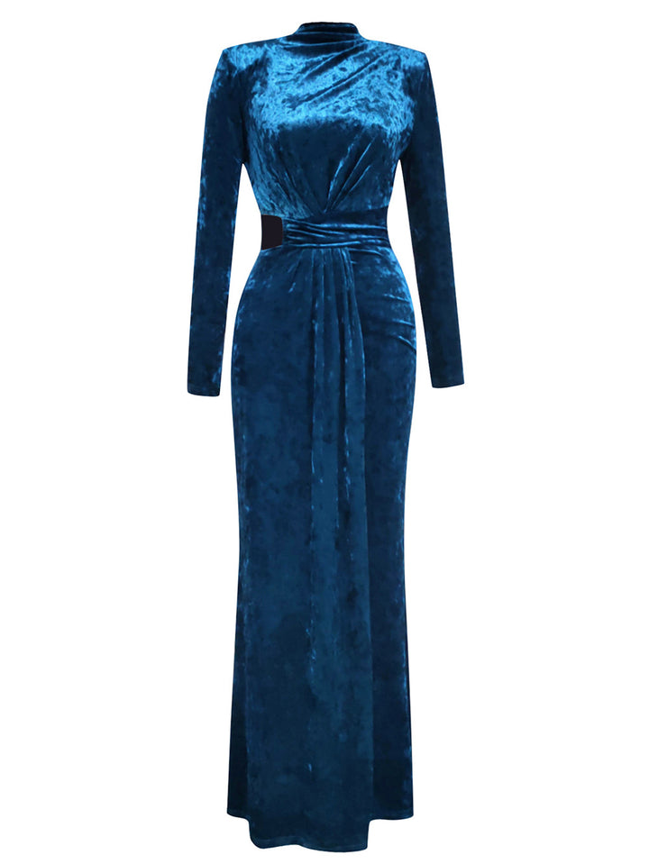 Simple Solid Color Long-sleeved Hollow Maxi Dress