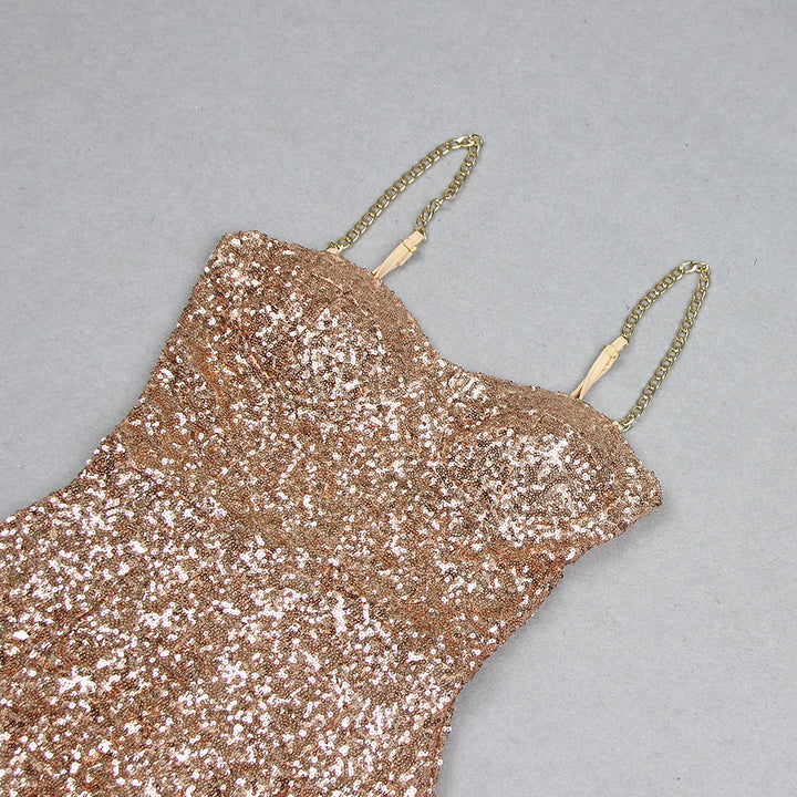 Fashion Sequined Suspender Midi Dress