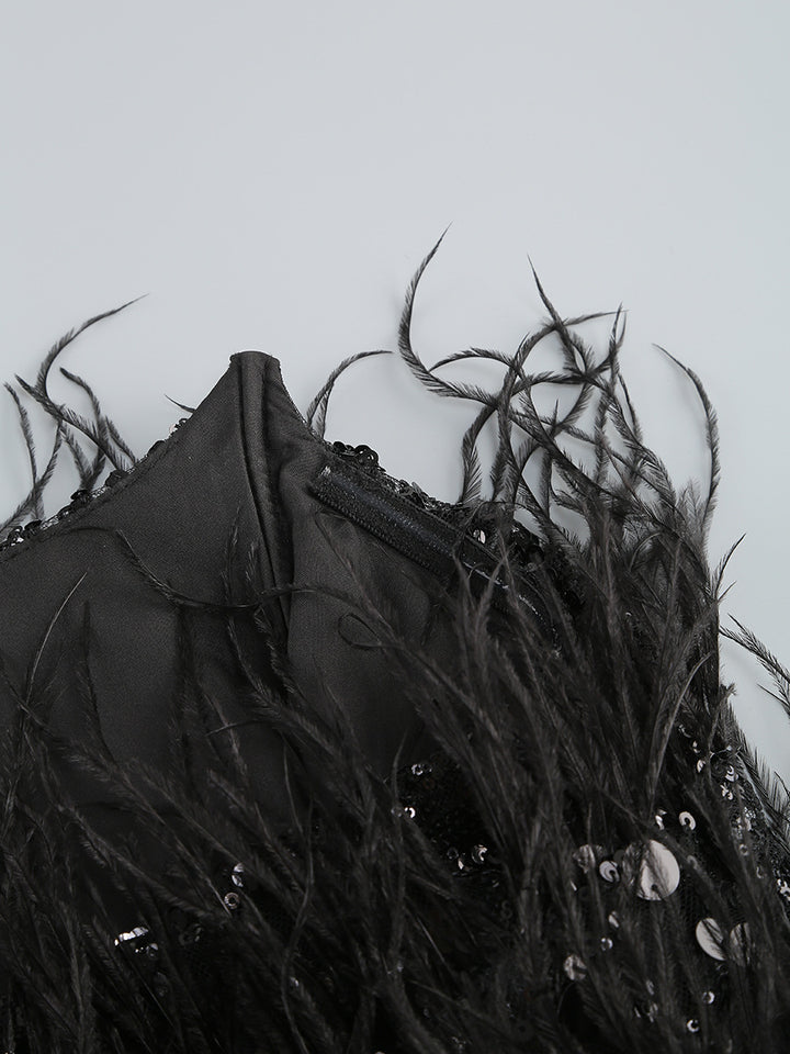 Elegant Tube Top Beaded Feather Two-piece Set