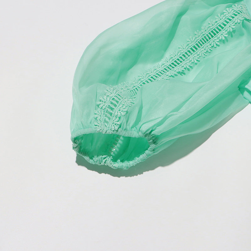 EMMA Lantern Sleeve Water-soluble Embroidery Strap Waist Long Skirt