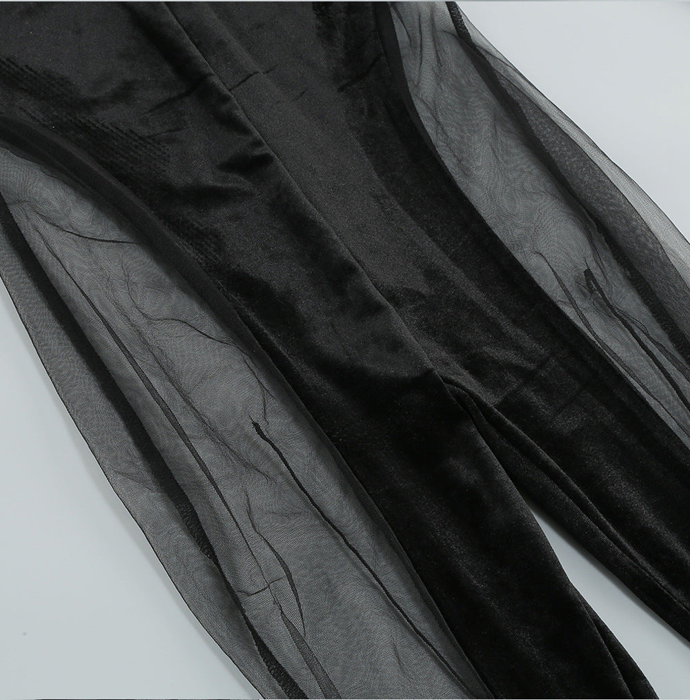 Elegant Velvet Gauze Splicing Jumpsuit
