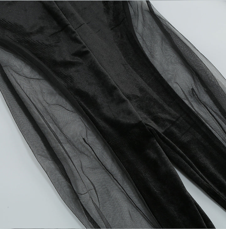 Elegant Velvet Gauze Splicing Jumpsuit