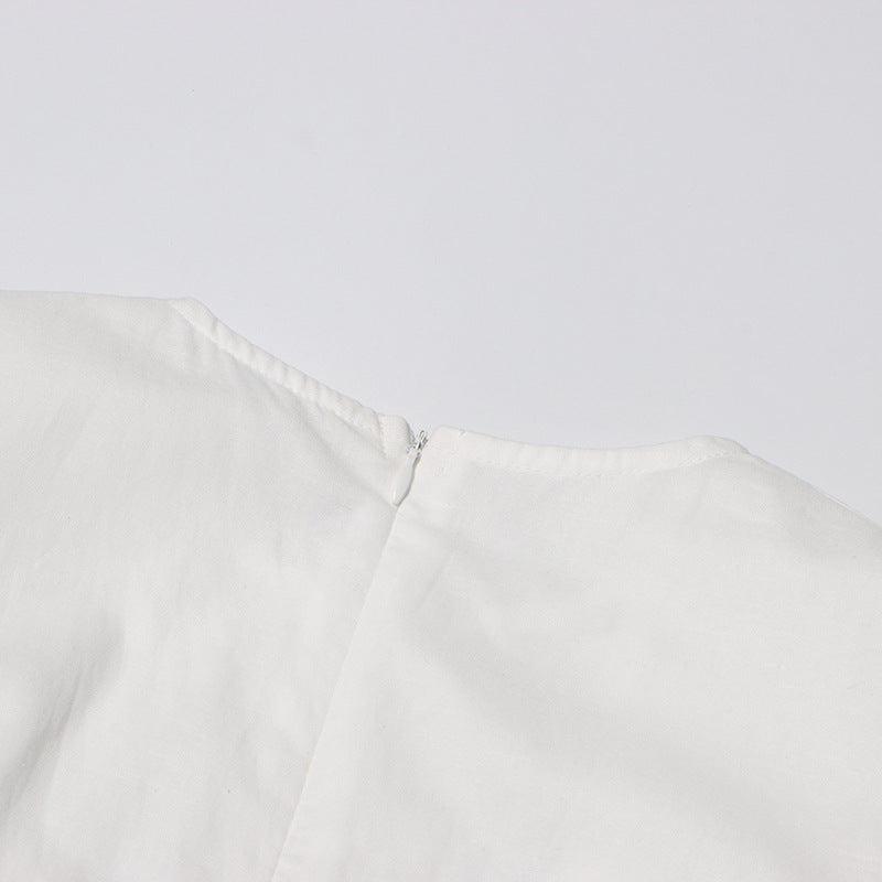 MARGOT Autumn Round Neck Lantern Sleeve Hollow Waist Skirt for Women