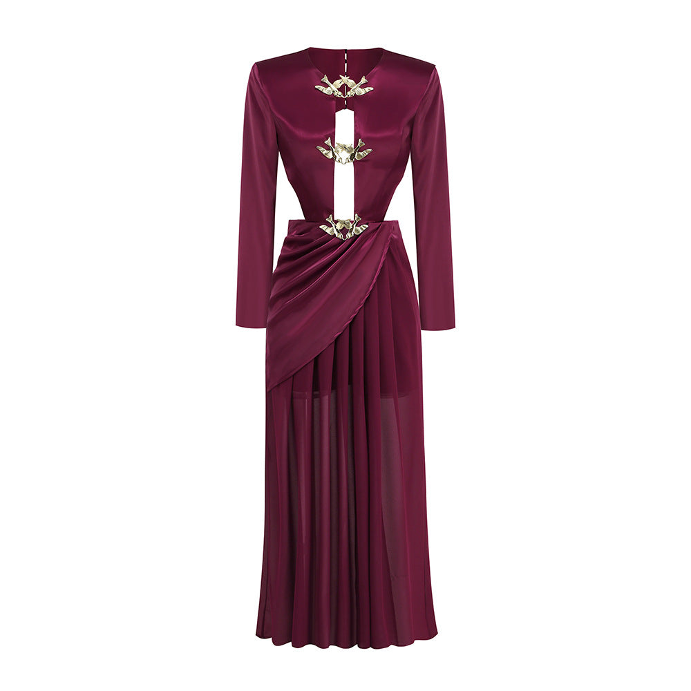 Vintage Metal Cutout Halter Maxi Dress