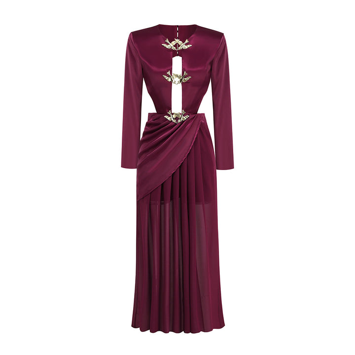 Vintage Metal Cutout Halter Maxi Dress