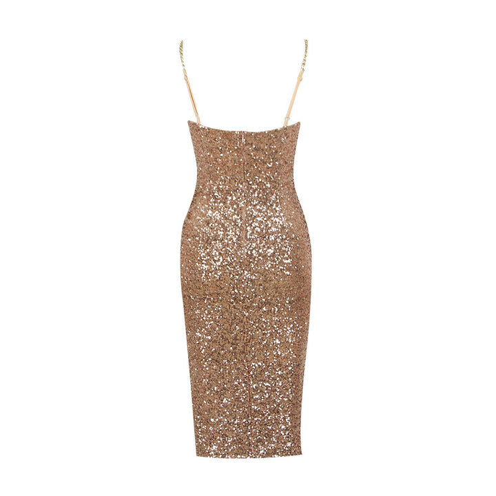 Fashion Sequined Suspender Midi Dress
