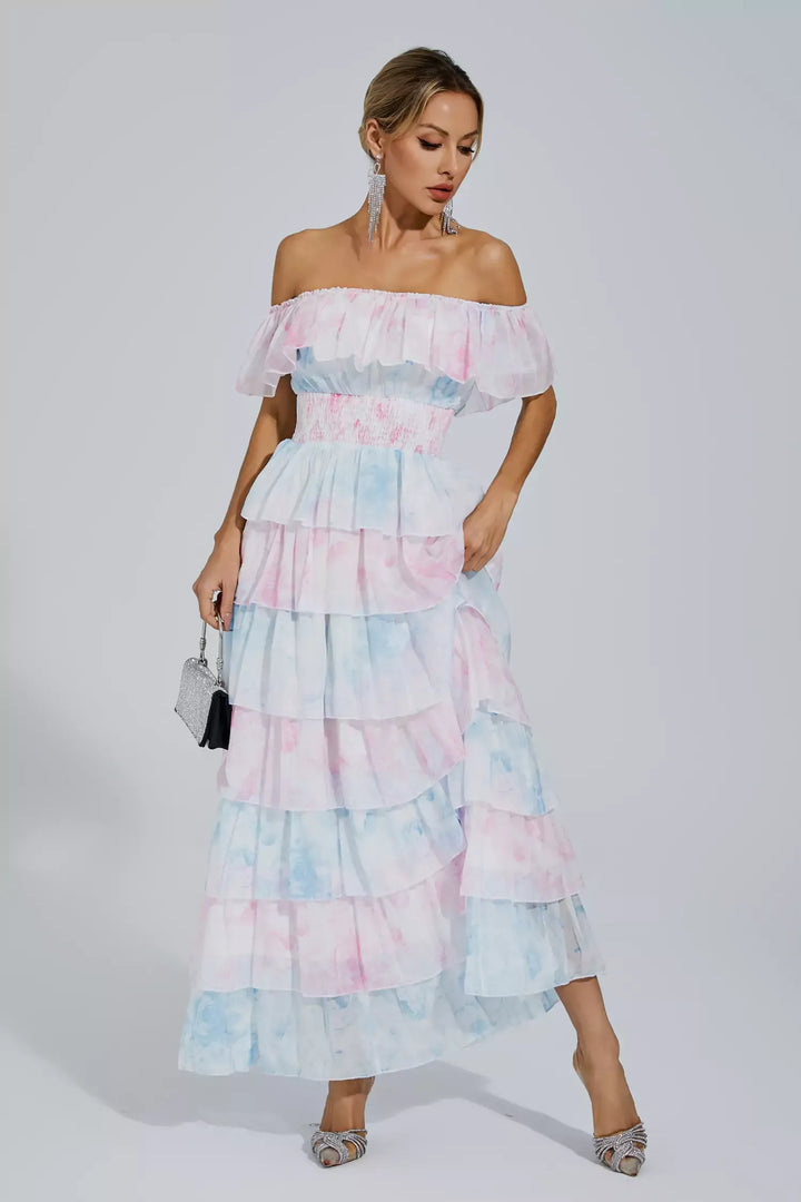 Paola Blue Pink Colored Ruched Dress