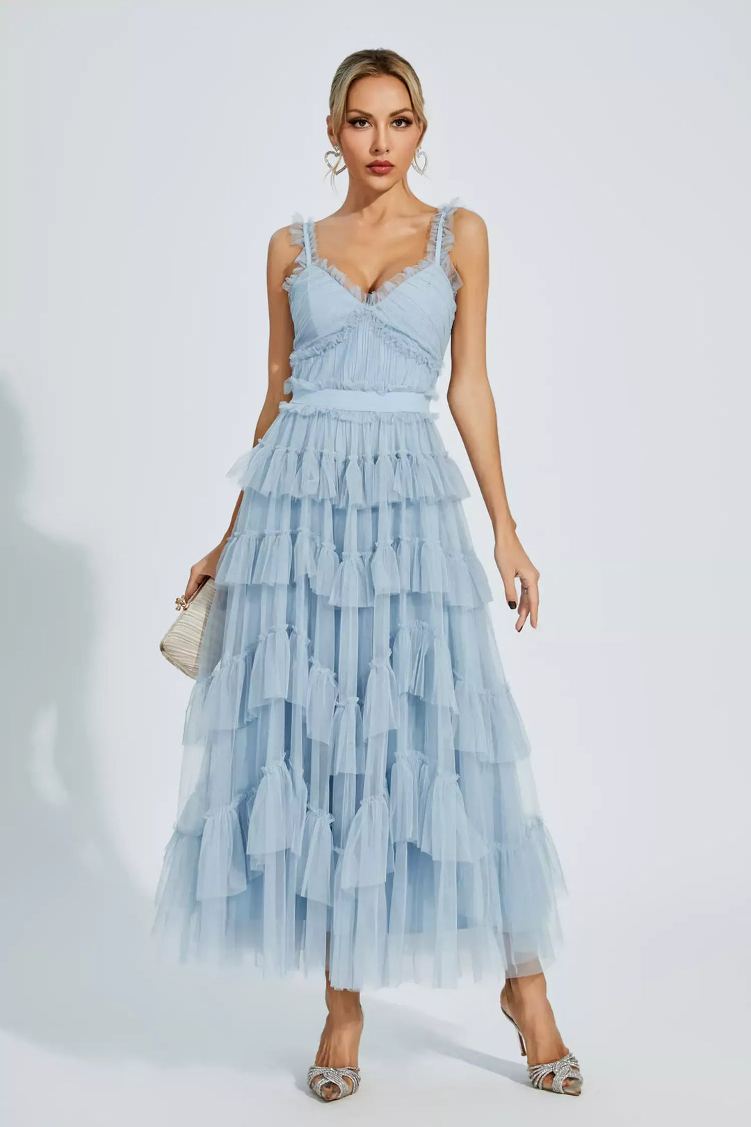 Pearl Blue Mesh Maxi Slip Dress