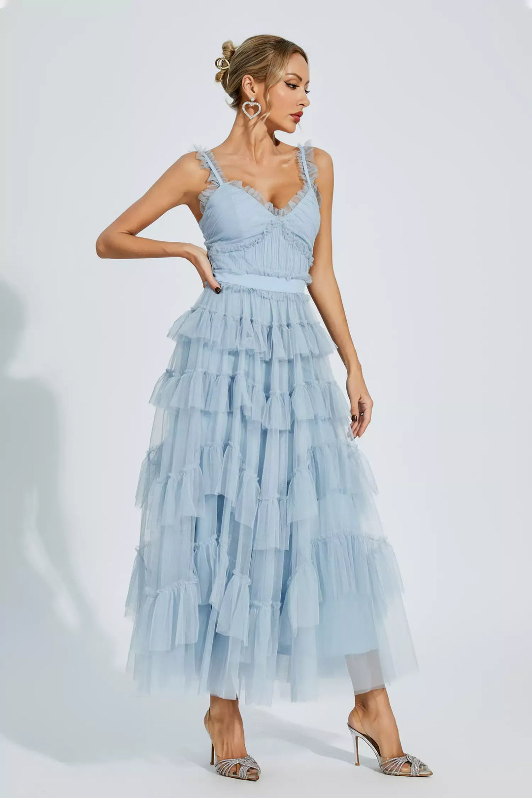 Pearl Blue Mesh Maxi Slip Dress