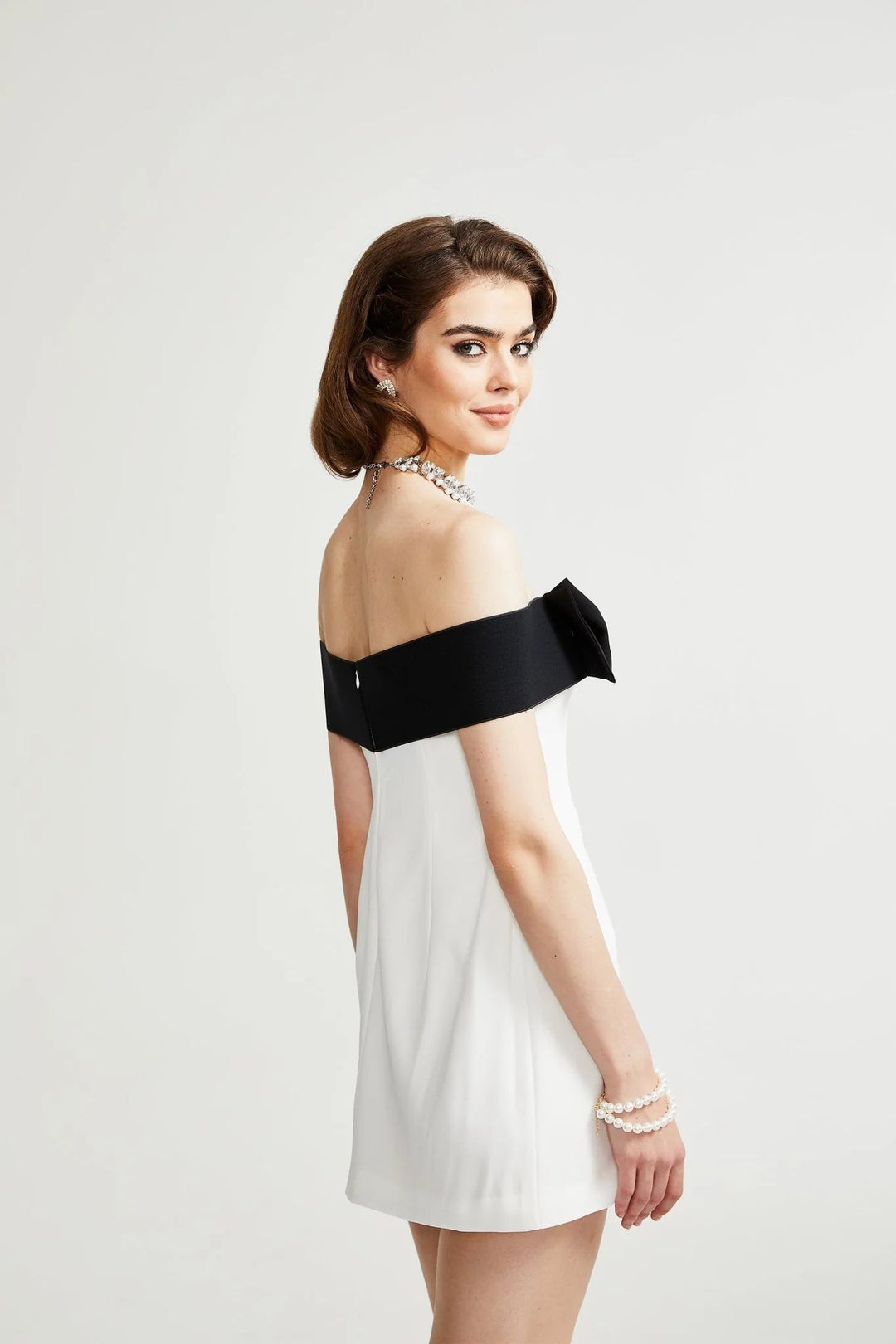 White Bow Knot Off Shoulder Mini Dress