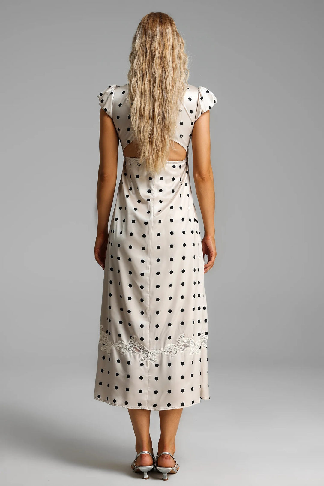 Satin Polka Dot Lace Midi Dress