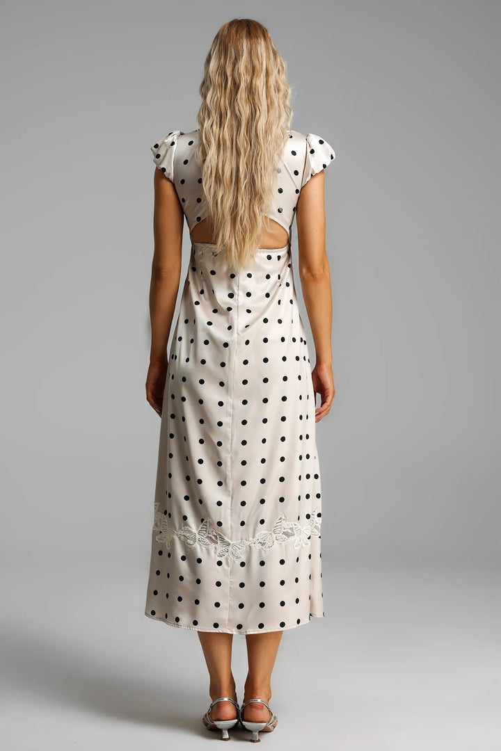 Satin Polka Dot Lace Midi Dress