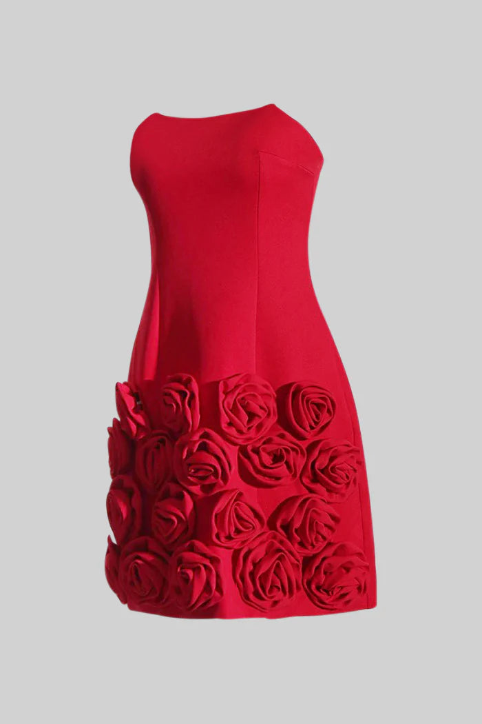 Red Rose Sleveless Mini Dress