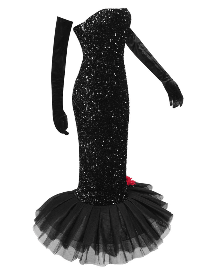 Elegant Flower Sequin Fishtail Midi Dress