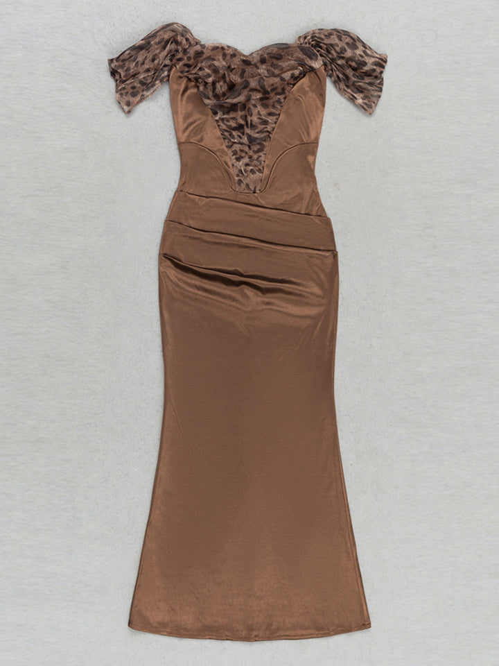 Leopard Print Splicing Midi Dress