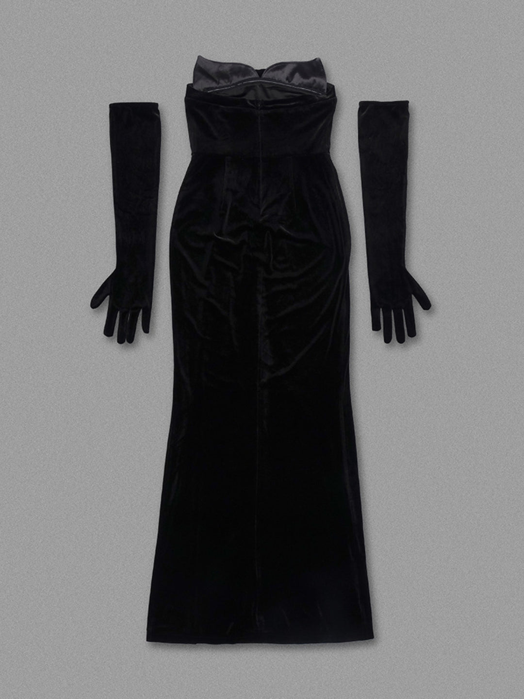 Hot Diamond Tube Top Black Maxi Dress with Gloves
