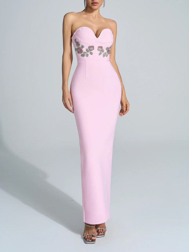 Temperament Tube Top Diamond Flower Dress