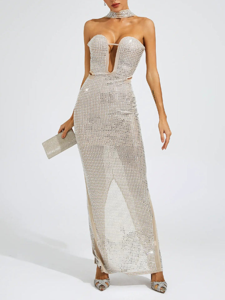Fashion Hot Diamond Neck Maxi Dress