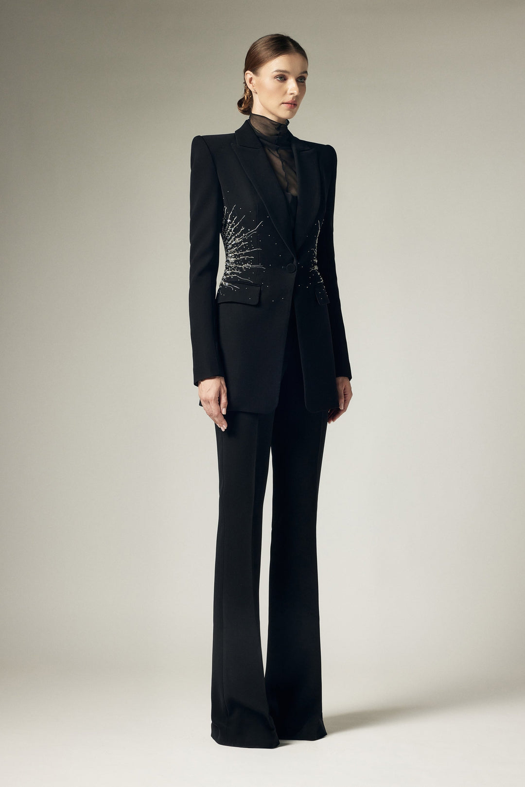 Diamond-encrusted Black Suit Two-piece Set