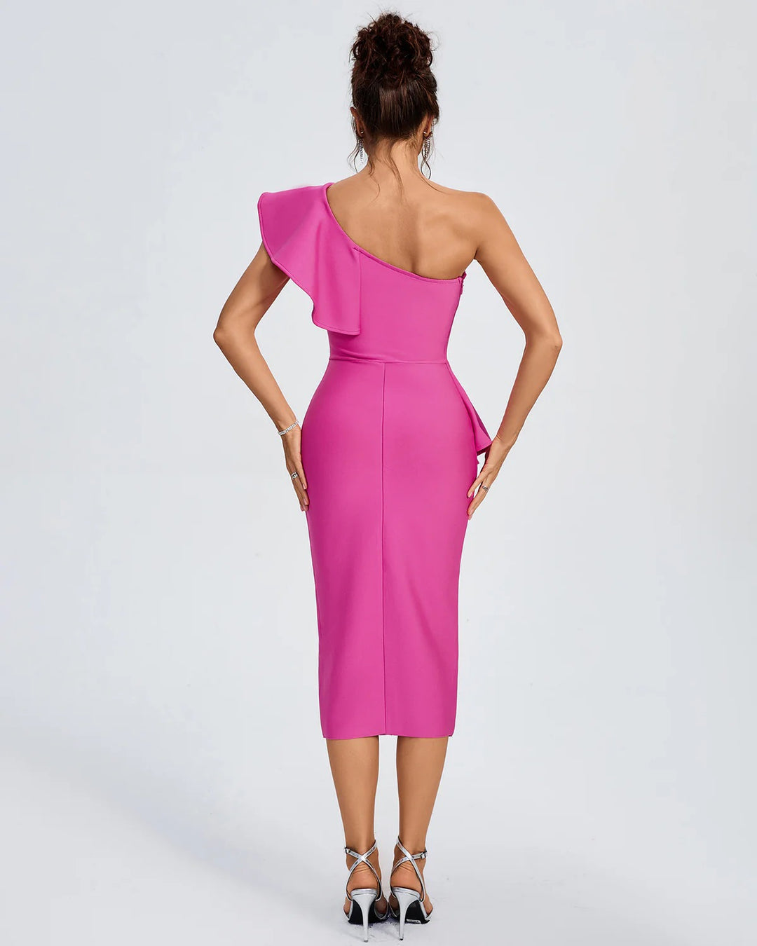 Elegant Ruffle Edge Solid Color Halter Midi Dress
