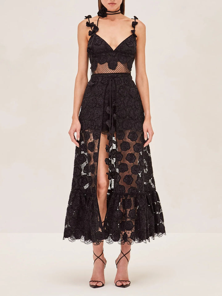 Elegant Three-dimensional Flower Lace Two-piece Set