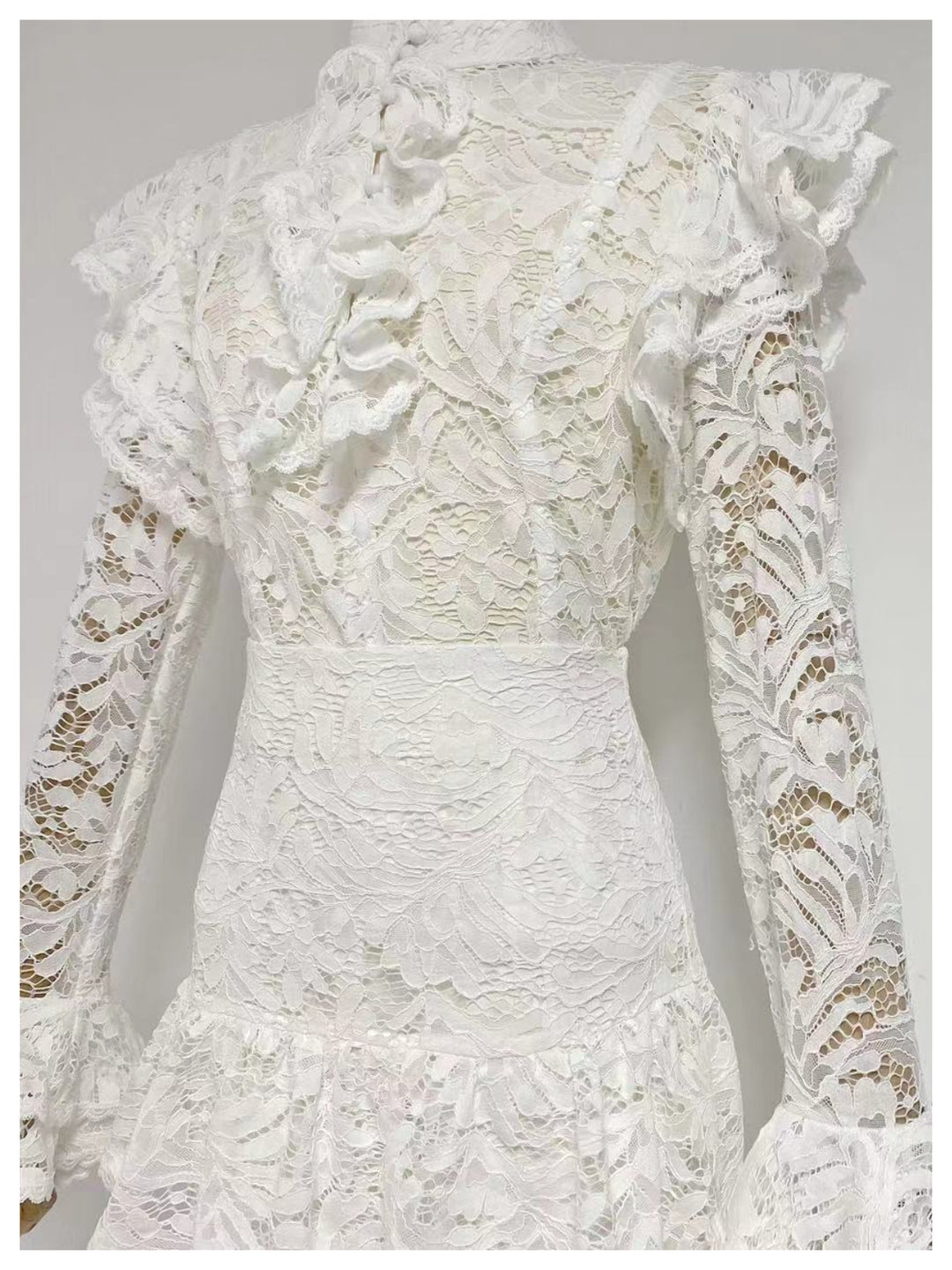 Rachel Black Stand Collar Waist Lace Dress