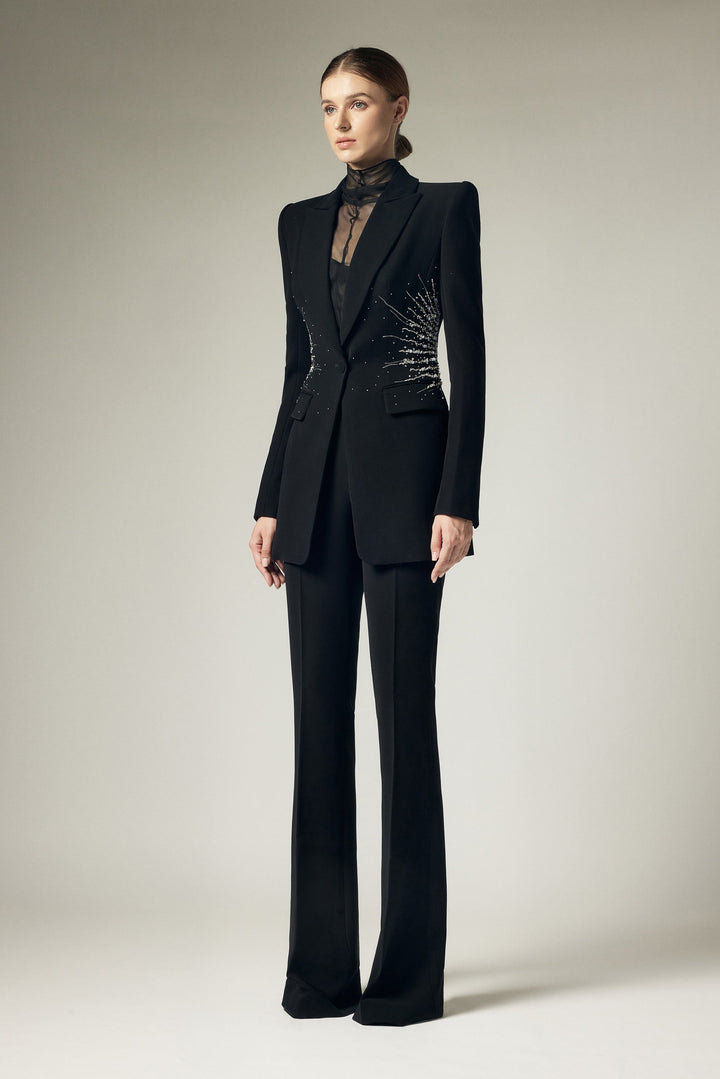 Diamond-encrusted Black Suit Two-piece Set