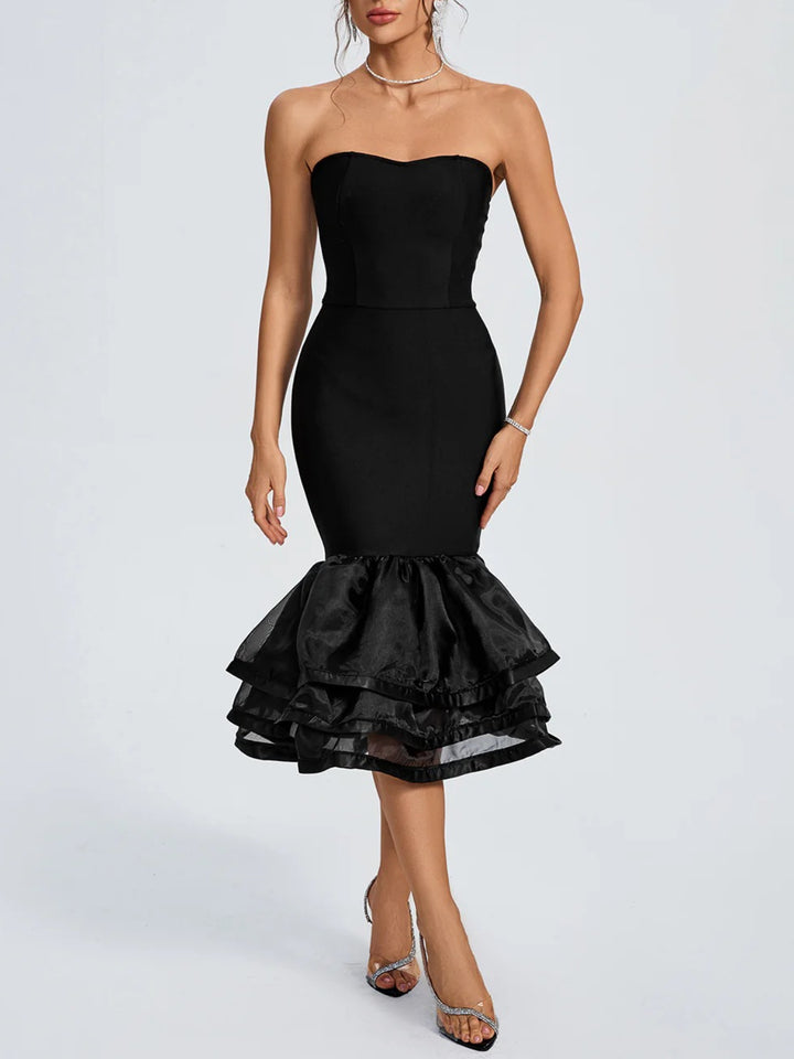 Simple Tube Top Splicing Midi Dress