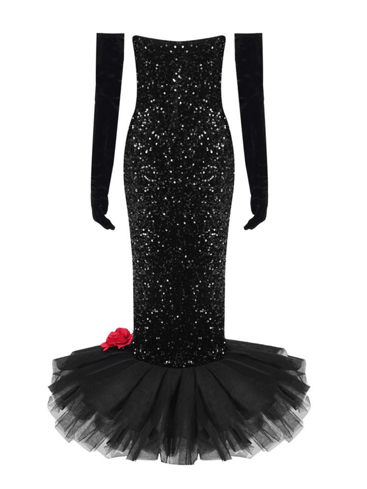 Elegant Flower Sequin Fishtail Midi Dress