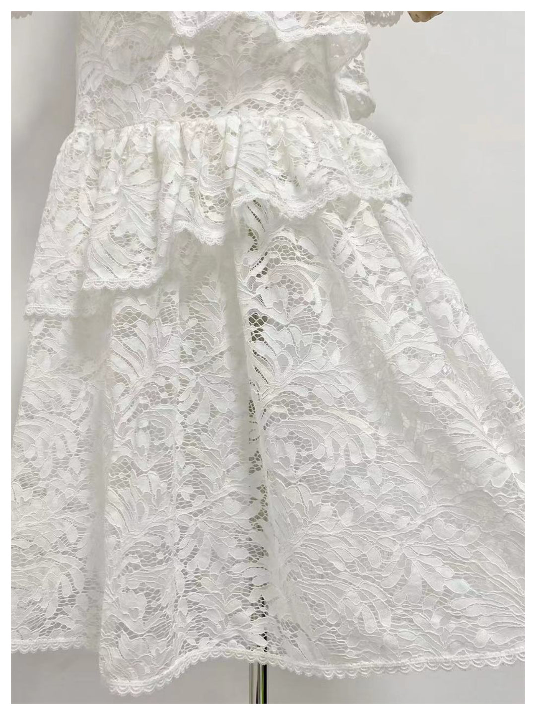 Rachel Black Stand Collar Waist Lace Dress