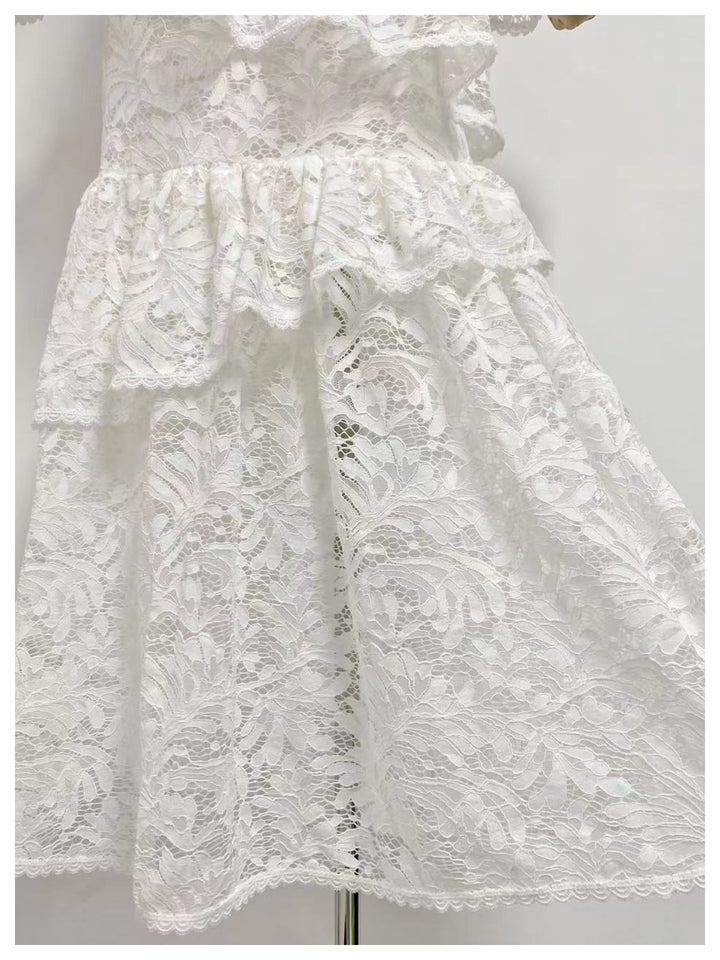 Rachel Black Stand Collar Waist Lace Dress