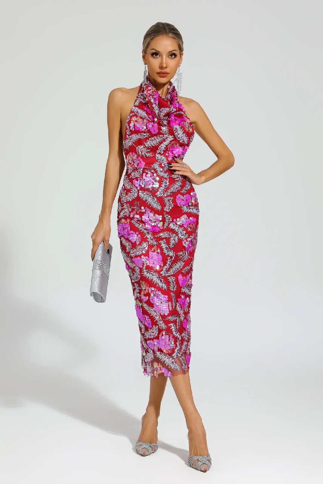 Fashion Sequin Off-the-shoulder Mid-length Dress